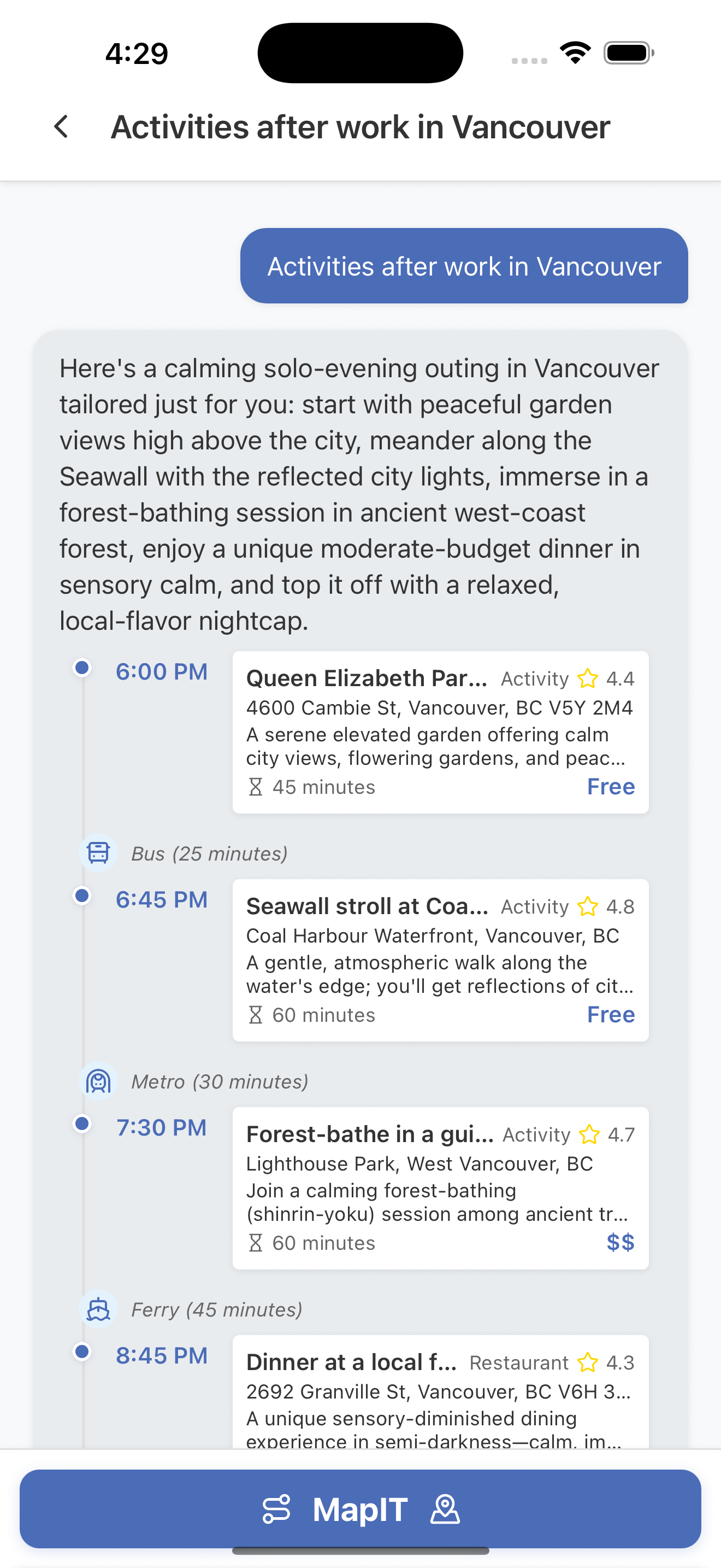 Trip Plan Screenshot iOS